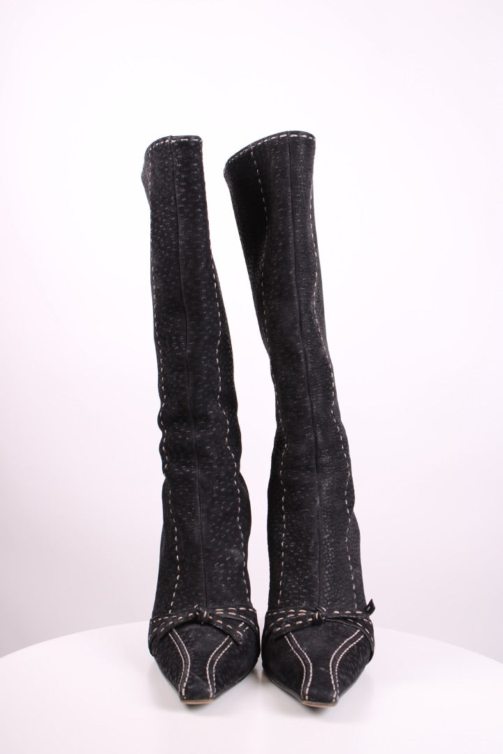 Prada 3/4 Bow Boots Black 39