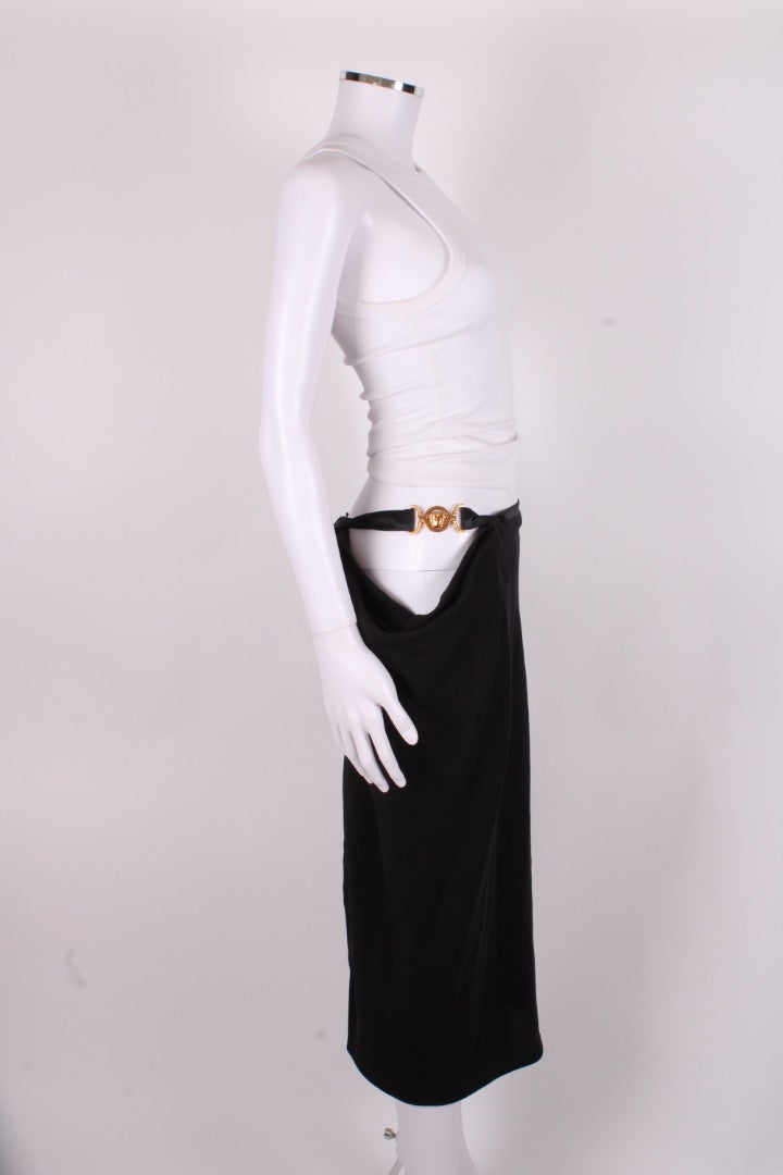 Versace Medusa Cut Out Draped Skirt Black 10