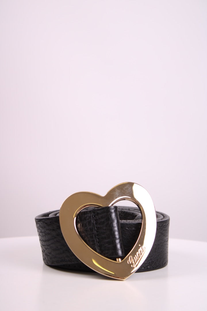 Gucci Heart Buckle Belt Gold/ Black 80.32
