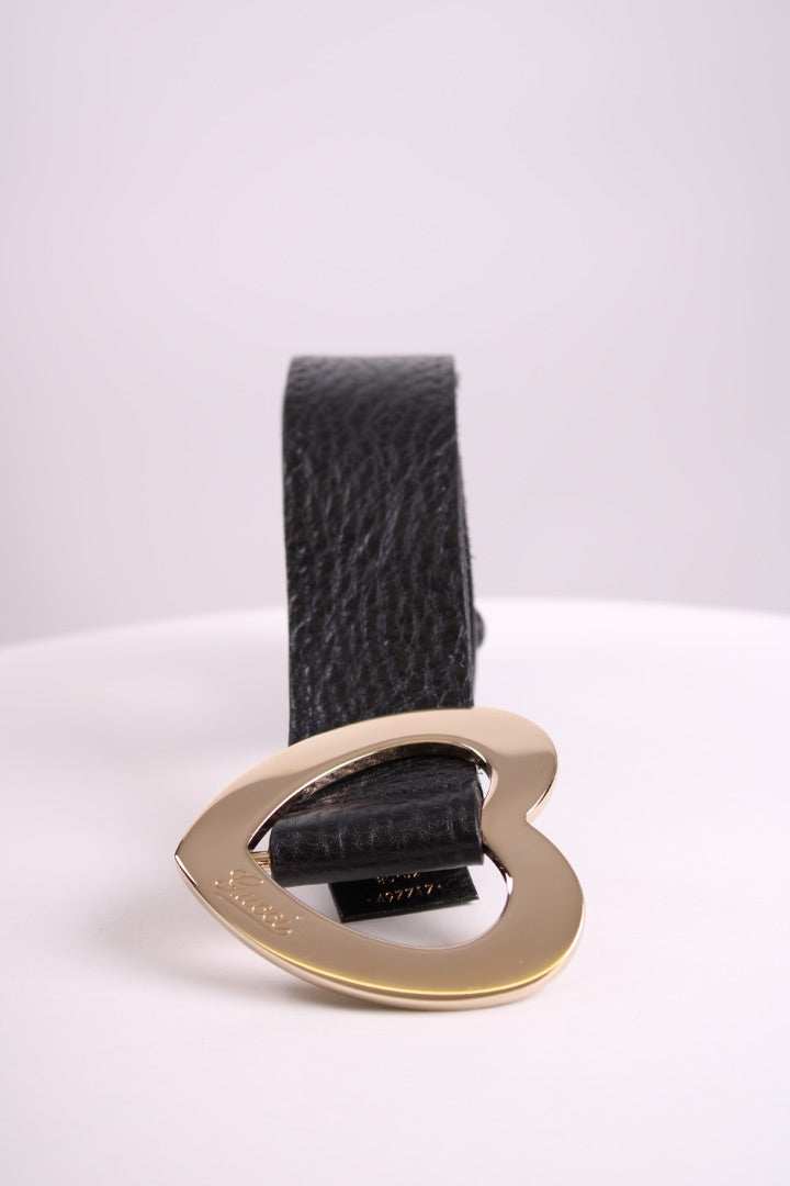 Gucci Heart Buckle Belt Gold/ Black 80.32