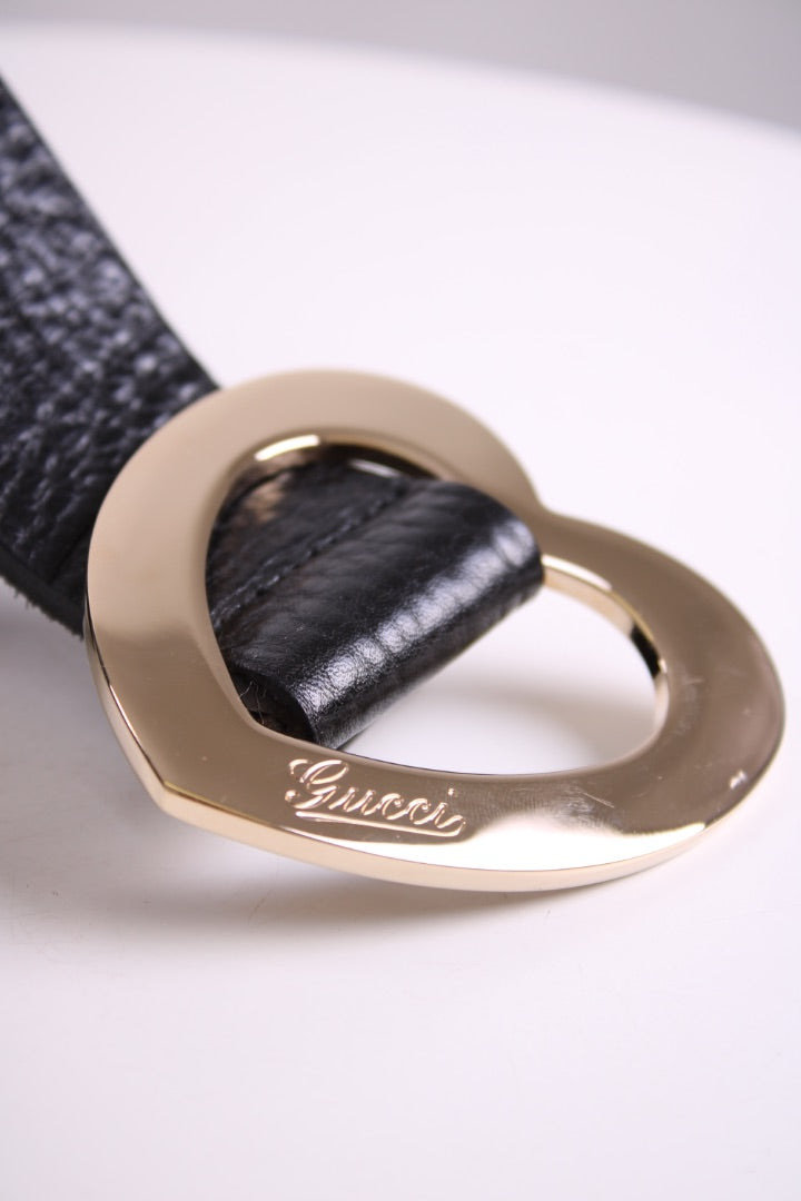 Gucci Heart Buckle Belt Gold/ Black 80.32