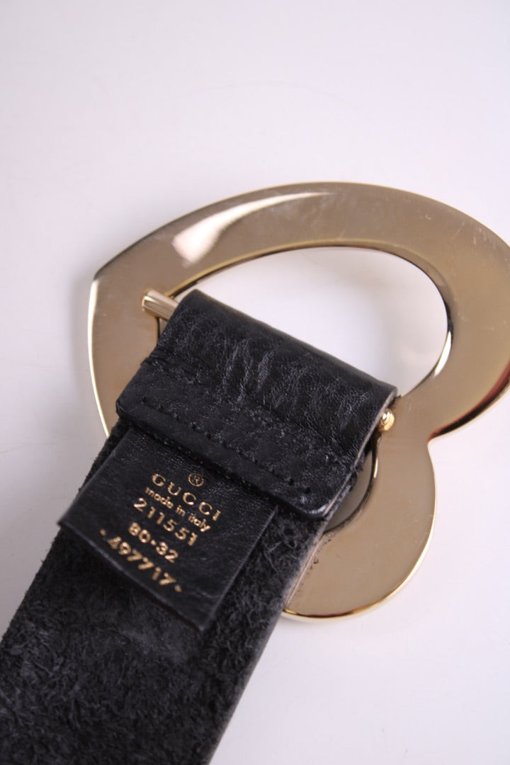 Gucci Heart Buckle Belt Gold/ Black 80.32