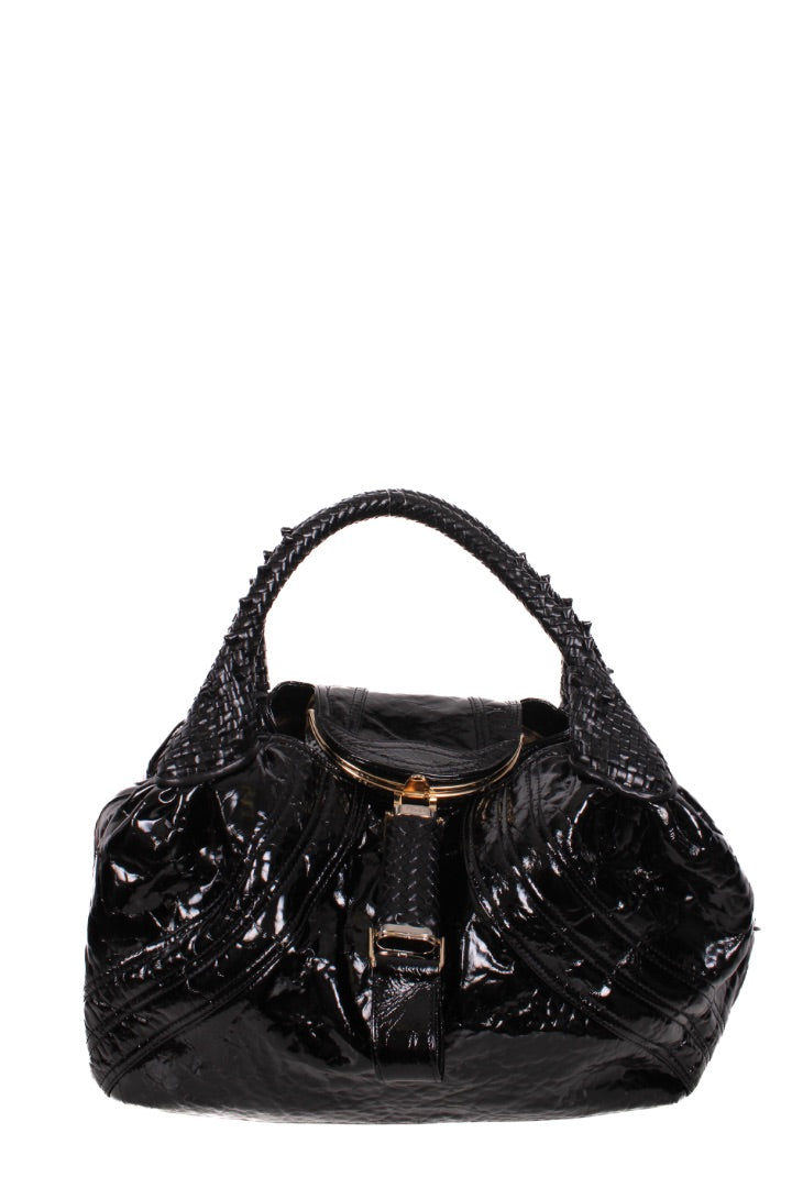 Fendi Crispe Vernice Spy Handbag Black