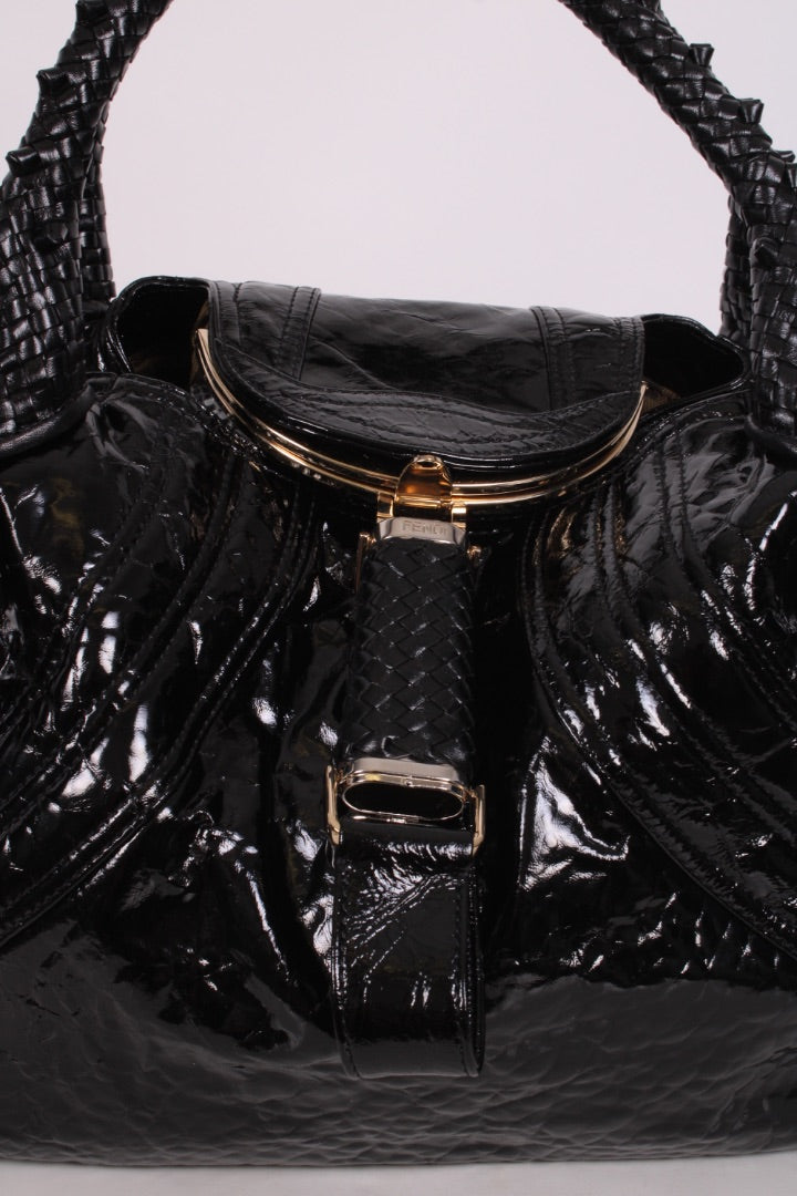 Fendi Crispe Vernice Spy Handbag Black