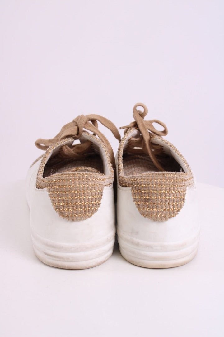 Chanel Tweed Low Top Trainers Gold/ White 40