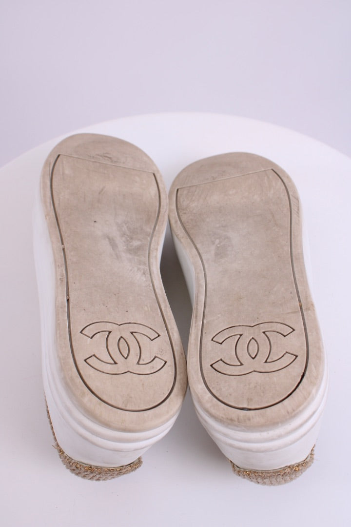 Chanel Tweed Low Top Trainers Gold/ White 40