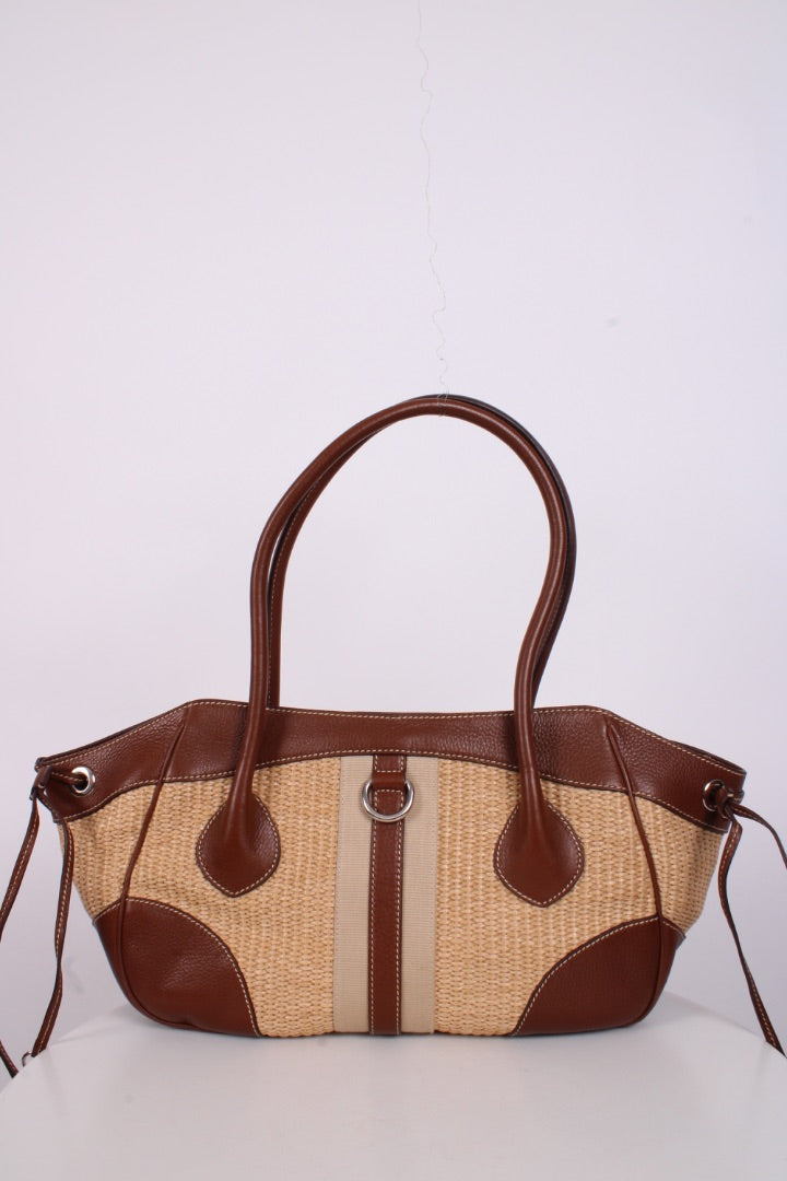 Prada Vitello Daino Straw Handbag Brown