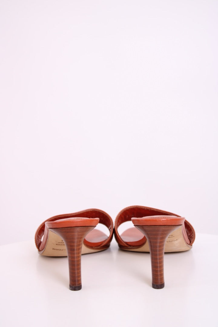 Sergio Rossi Peep Toe Mule Heels Tan 37.5