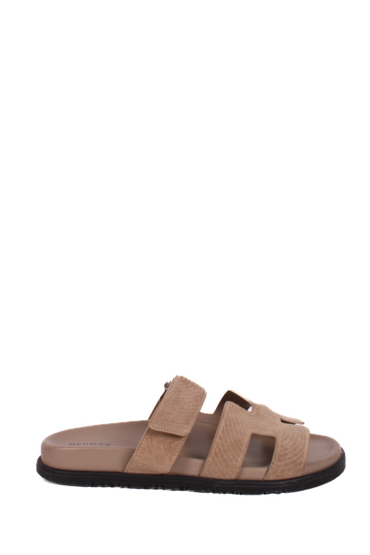 Hermes Chypre Suede Sandals Beige Sable 39