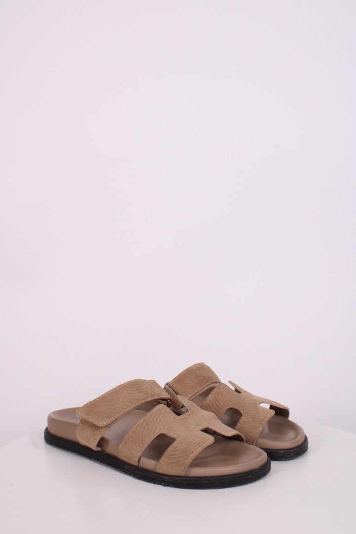 Hermes Chypre Suede Sandals Beige Sable 39