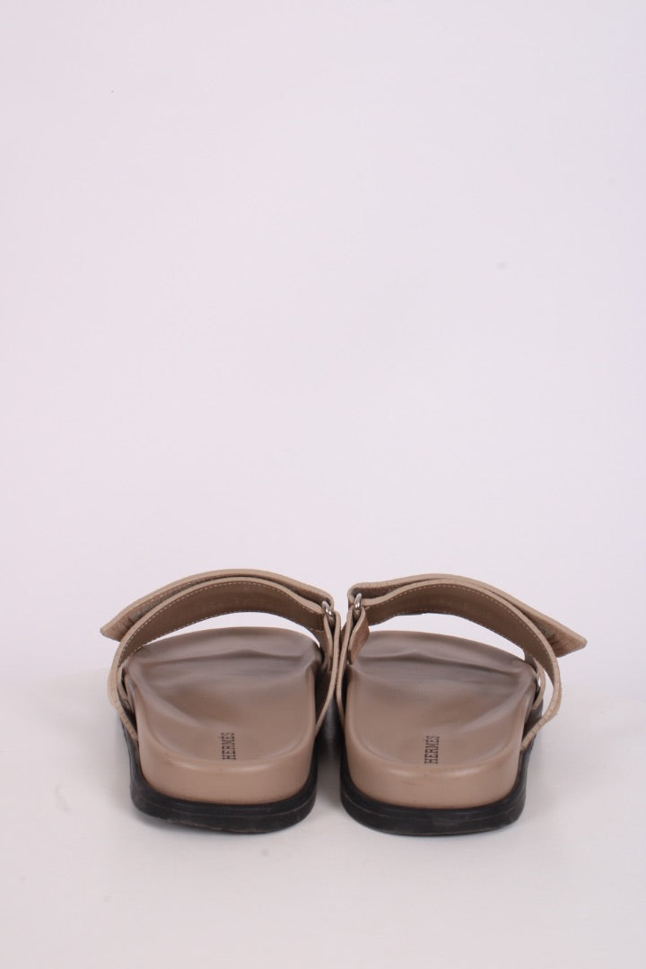 Hermes Chypre Suede Sandals Beige Sable 39