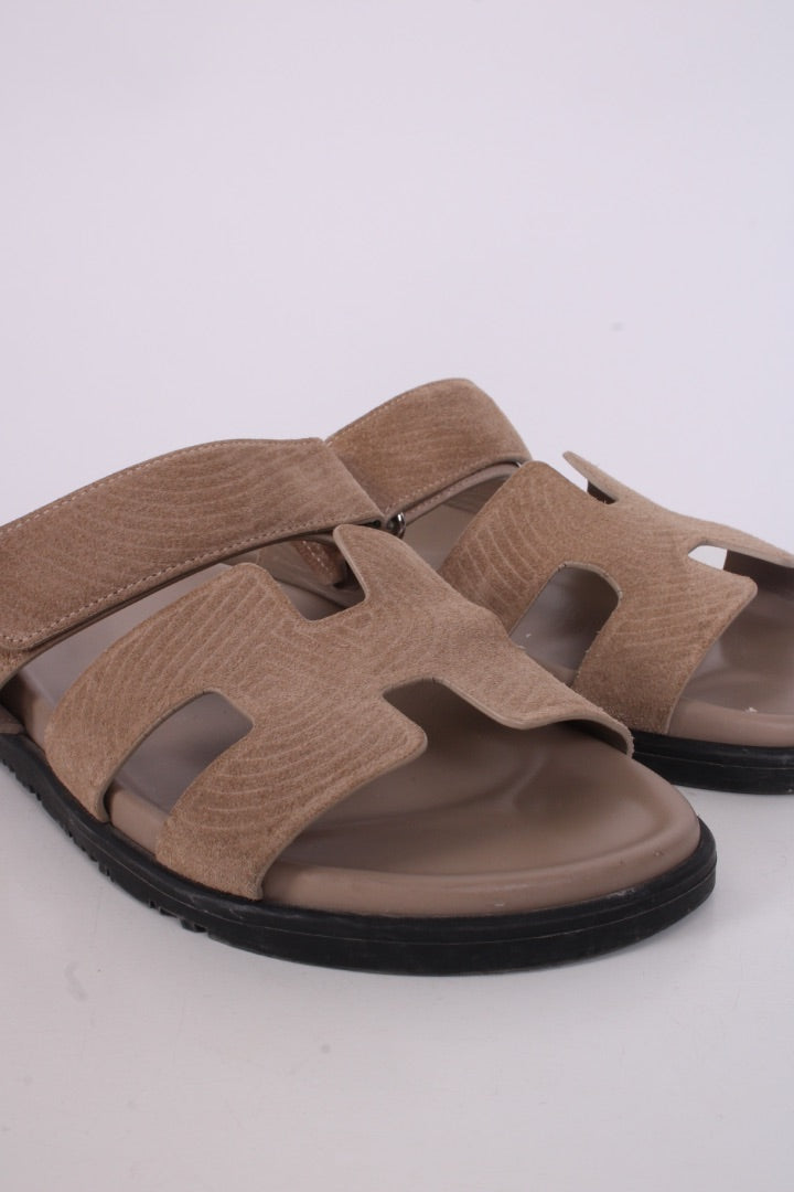 Hermes Chypre Suede Sandals Beige Sable 39
