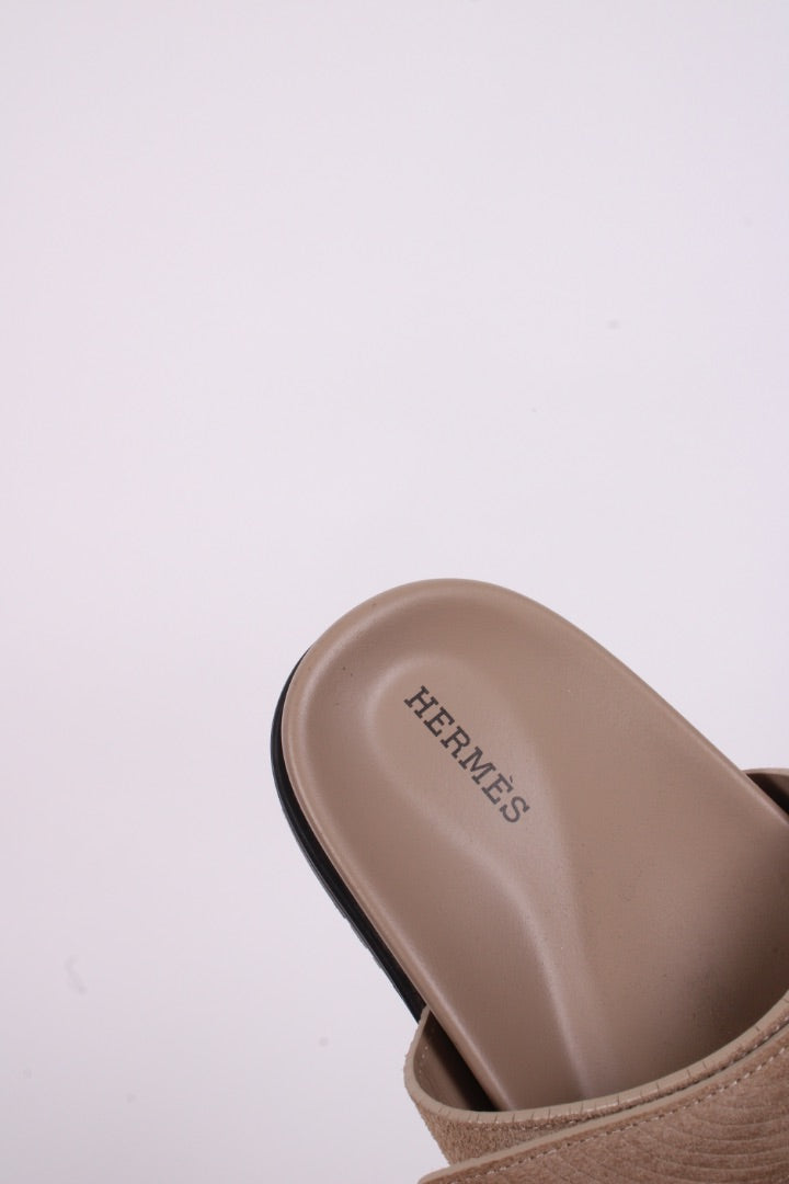 Hermes Chypre Suede Sandals Beige Sable 39