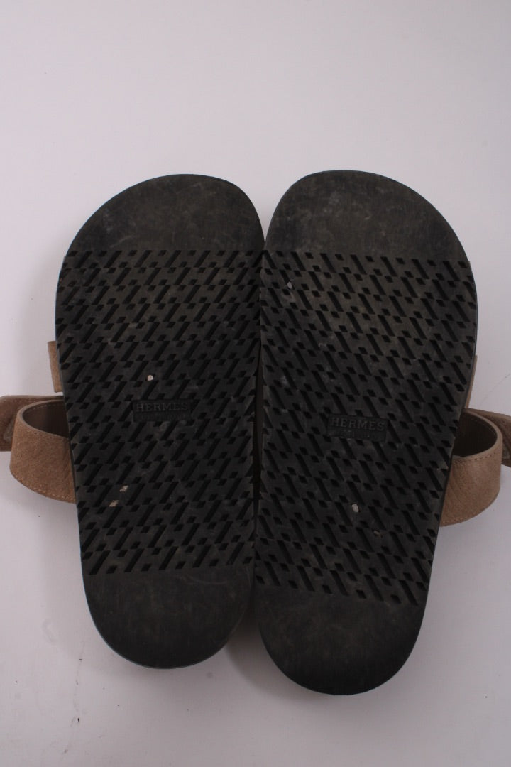 Hermes Chypre Suede Sandals Beige Sable 39