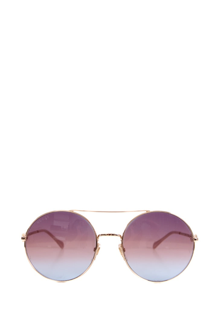 Gucci Round Horsebit Side Sunglasses Blue Tint/ Champagne
