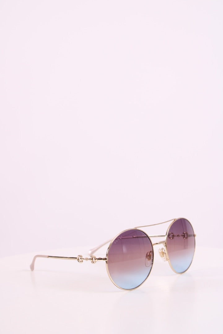 Gucci Round Horsebit Side Sunglasses Blue Tint/ Champagne