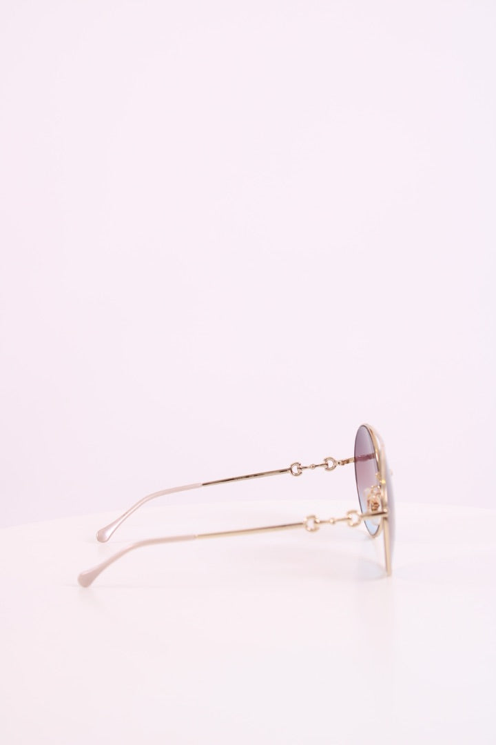 Gucci Round Horsebit Side Sunglasses Blue Tint/ Champagne