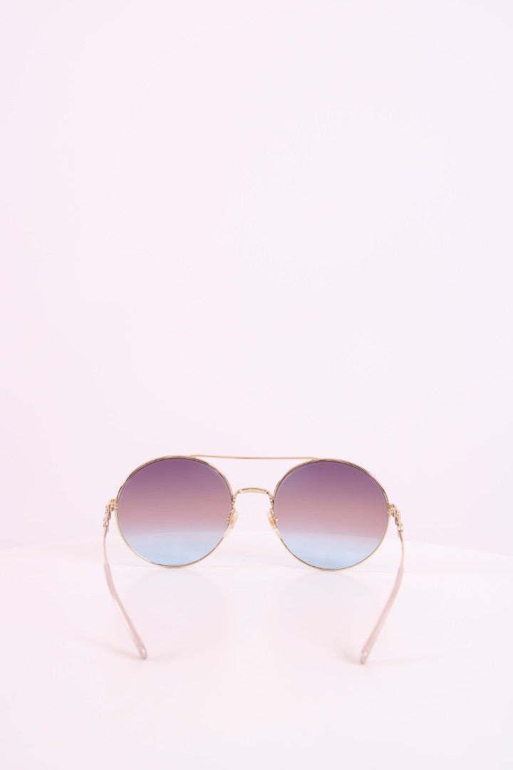 Gucci Round Horsebit Side Sunglasses Blue Tint/ Champagne