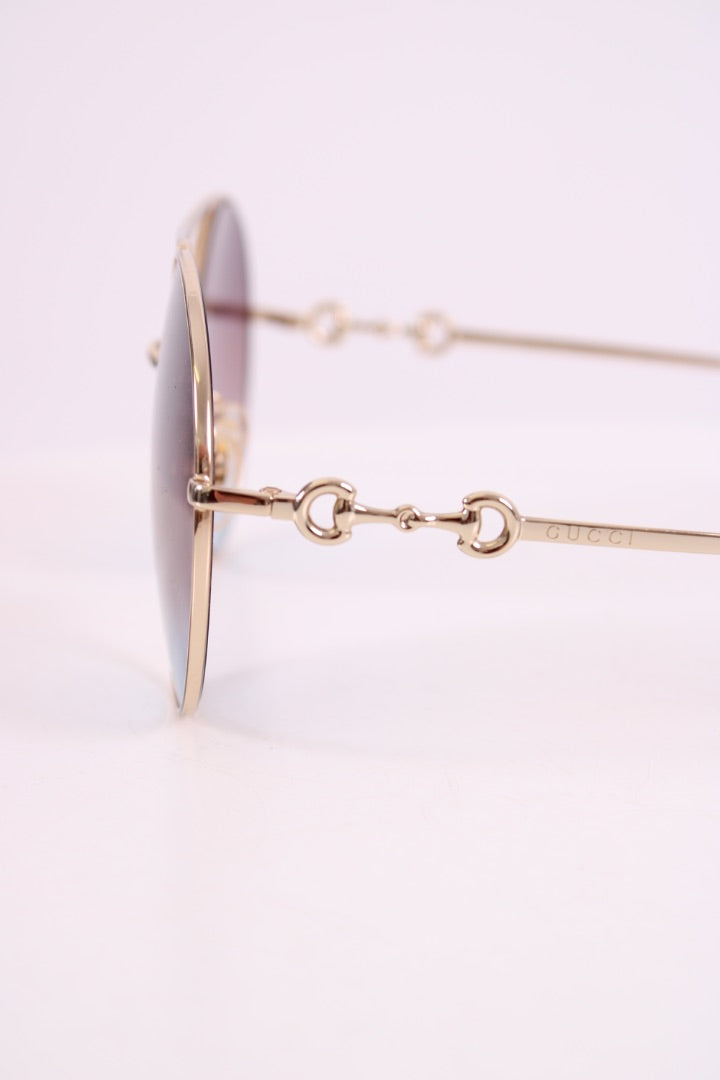 Gucci Round Horsebit Side Sunglasses Blue Tint/ Champagne