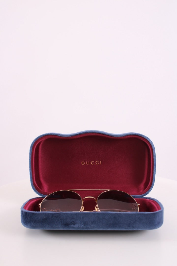 Gucci Round Horsebit Side Sunglasses Blue Tint/ Champagne
