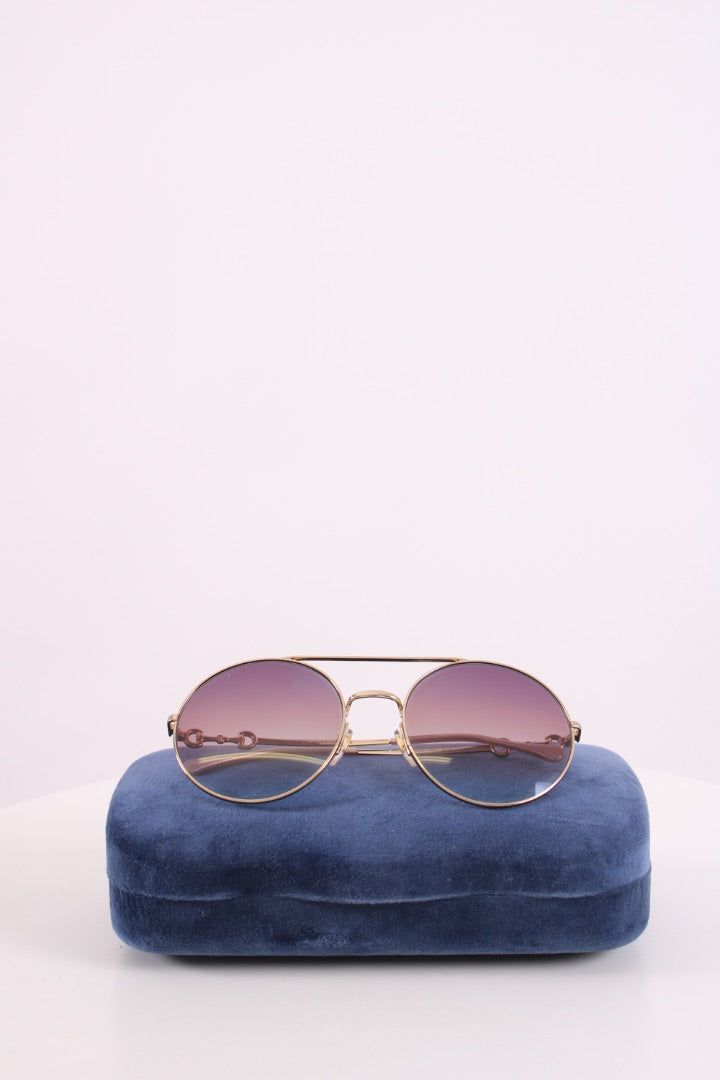 Gucci Round Horsebit Side Sunglasses Blue Tint/ Champagne