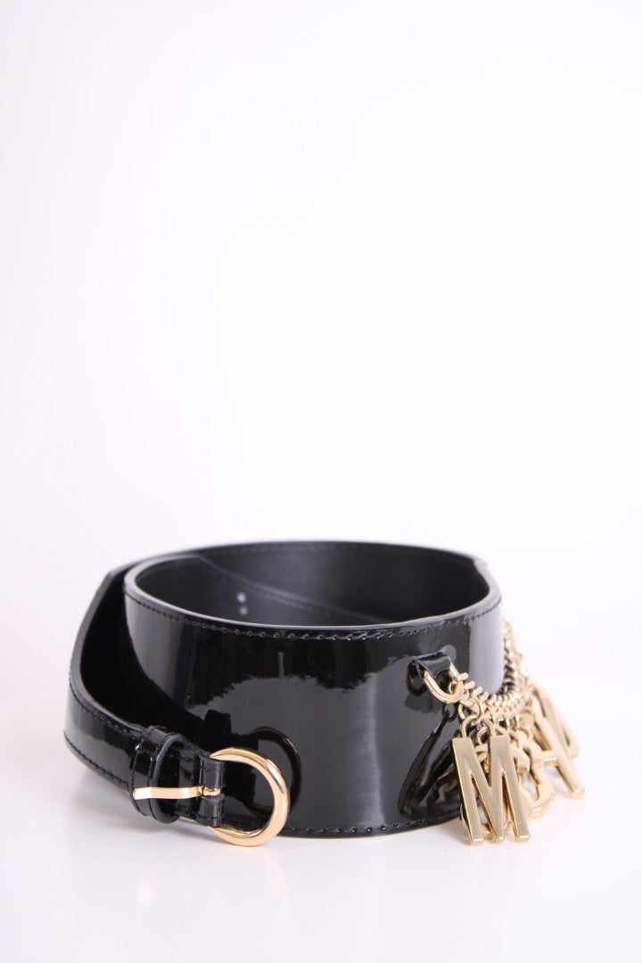Love Moschino Logo Patent Belt Black/ Gold