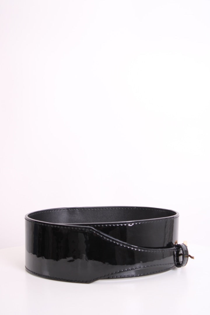 Love Moschino Logo Patent Belt Black/ Gold