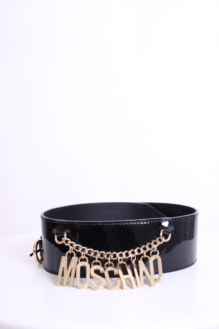 Love Moschino Logo Patent Belt Black/ Gold
