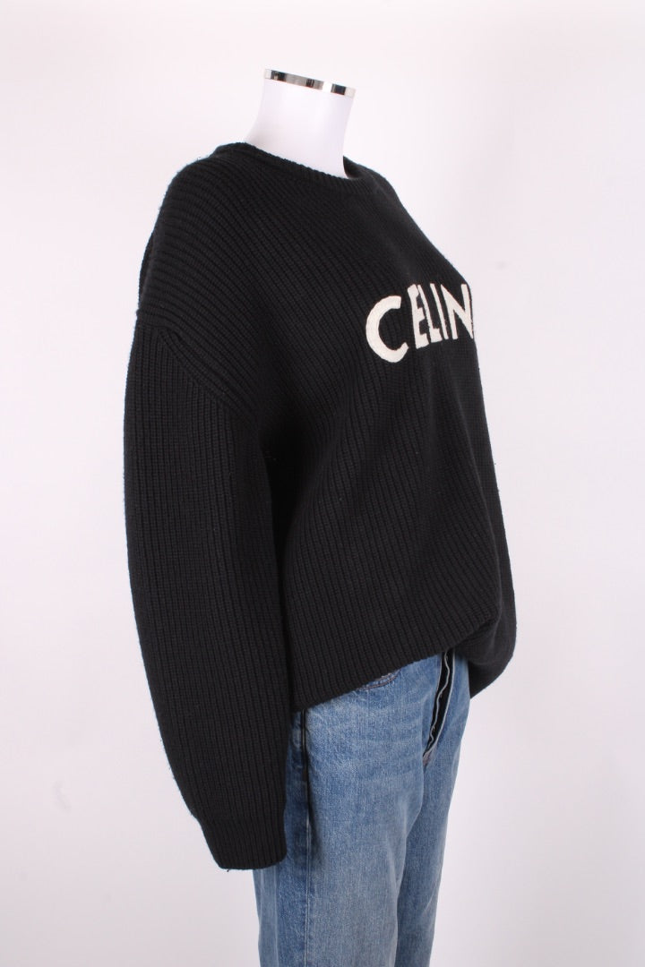 Celine L/S Ribbed Knit Logo Jumper Black M