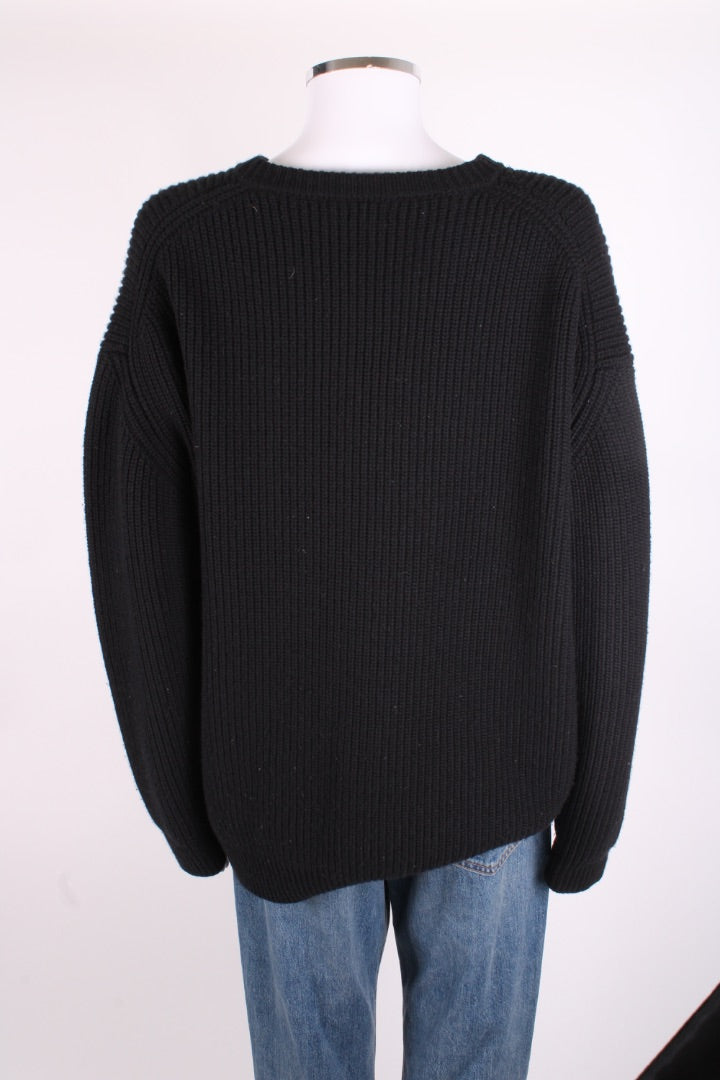Celine L/S Ribbed Knit Logo Jumper Black M