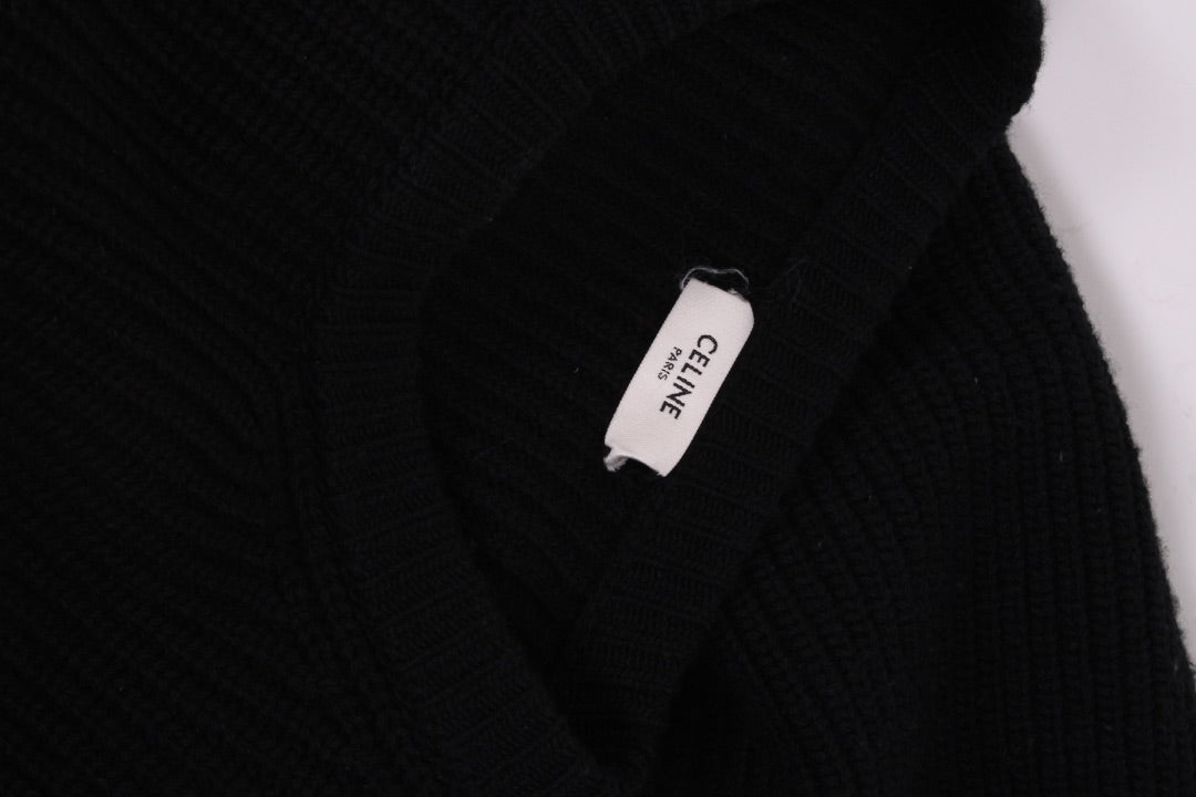 Celine L/S Ribbed Knit Logo Jumper Black M
