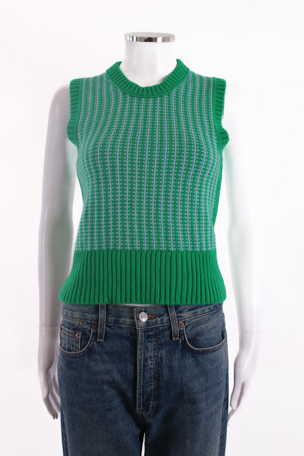 ME+EM S/S Houndstooth Jumper Blue/ Green XS