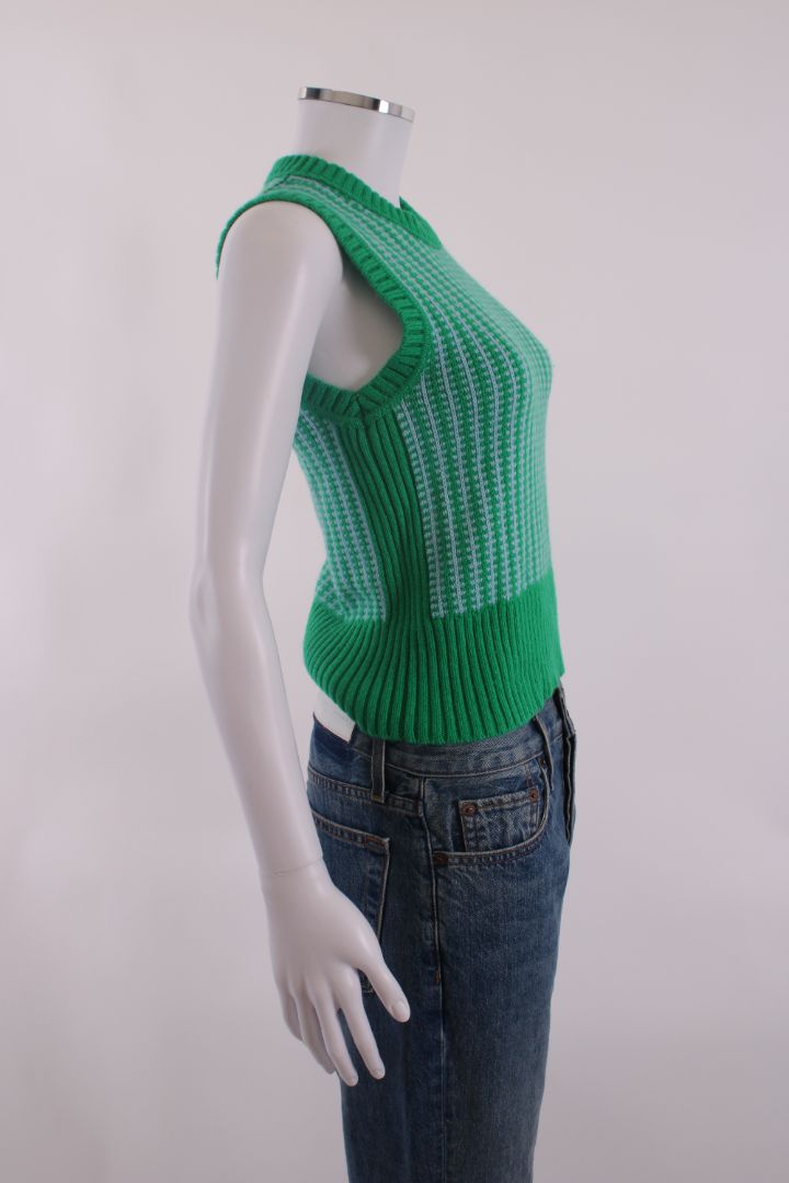 ME+EM S/S Houndstooth Jumper Blue/ Green XS