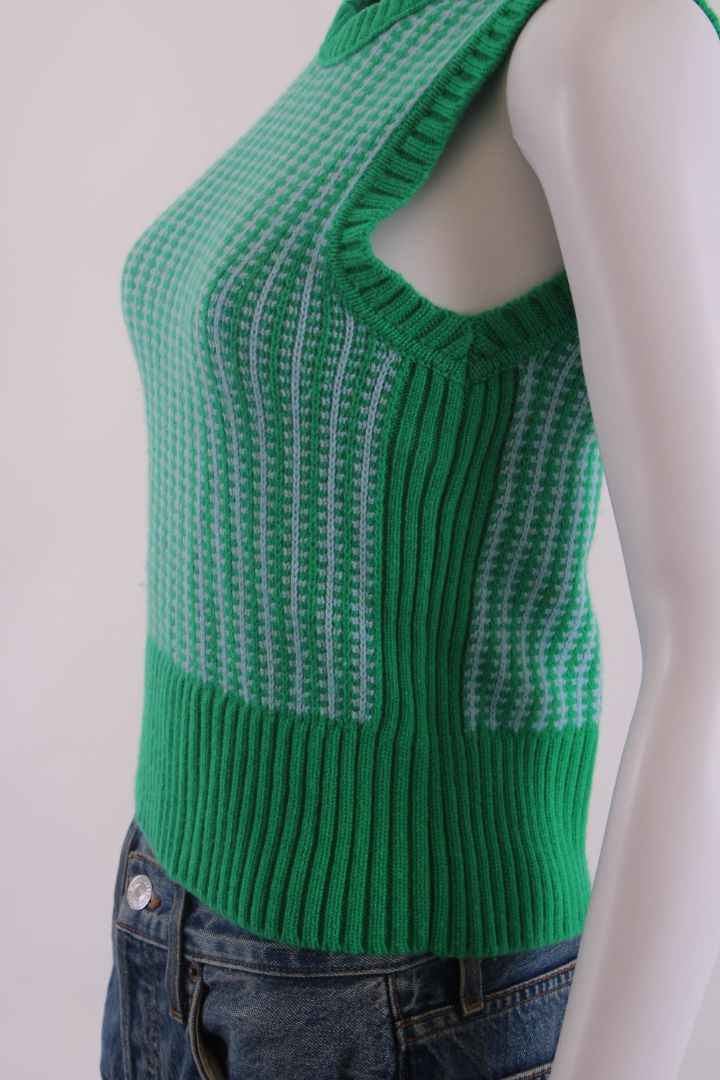 ME+EM S/S Houndstooth Jumper Blue/ Green XS
