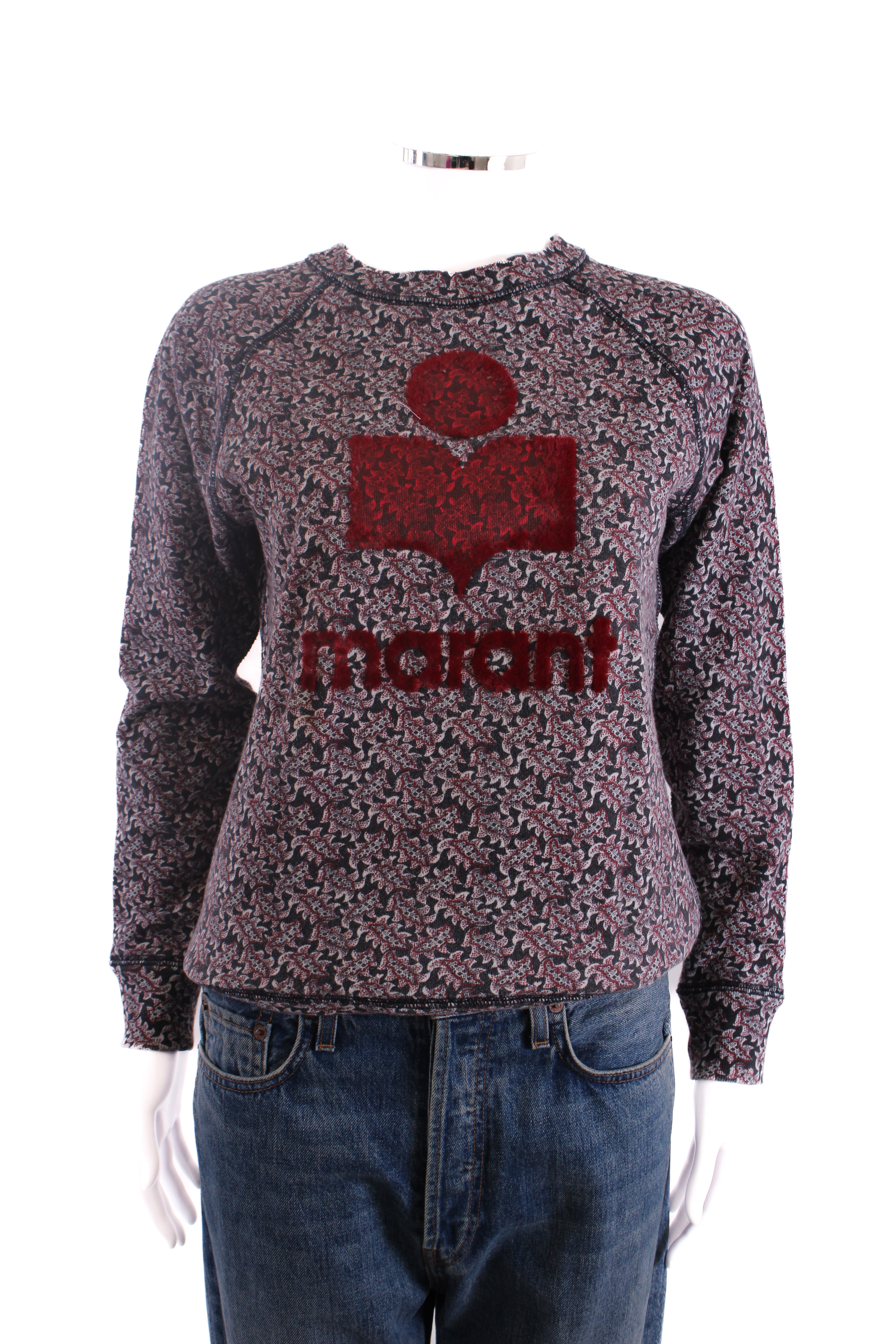 Isabel Marant Etoile Print Flocked Logo Sweatshirt Black/ Burgundy 10