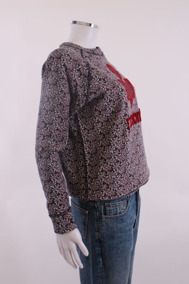 Isabel Marant Etoile Print Flocked Logo Sweatshirt Black/ Burgundy 10