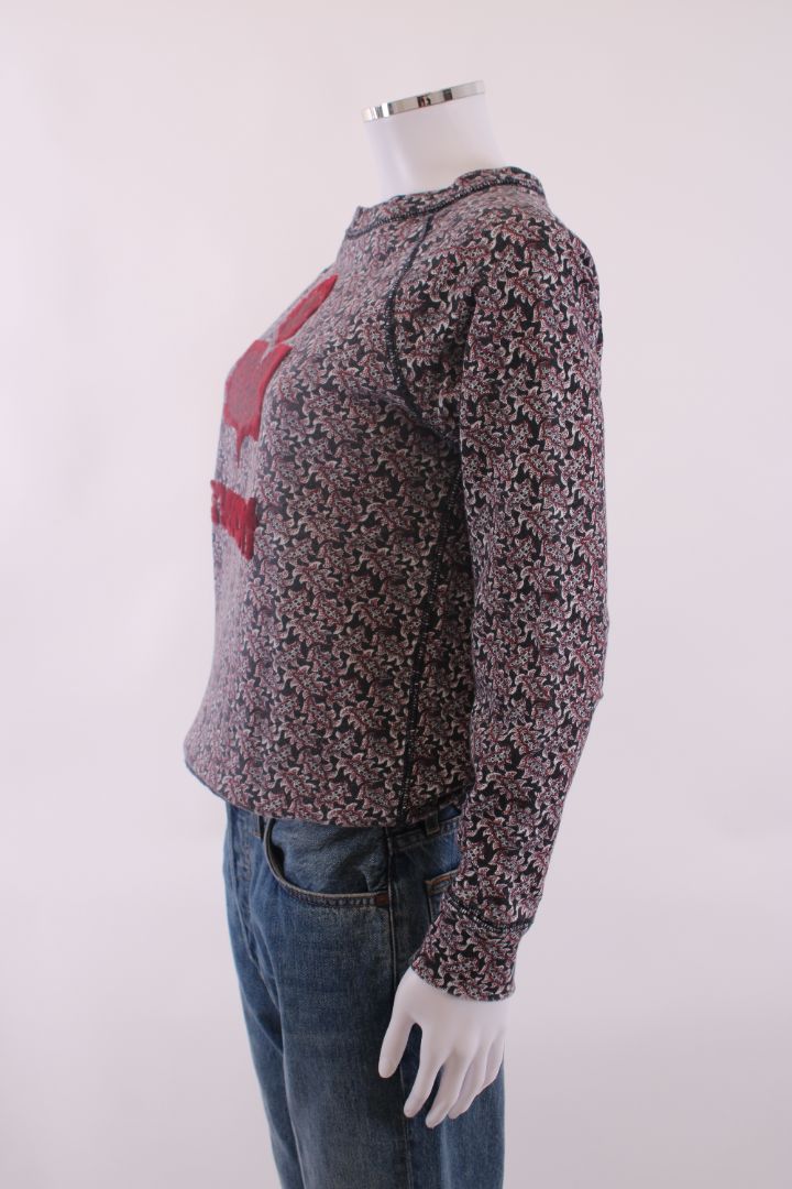 Isabel Marant Etoile Print Flocked Logo Sweatshirt Black/ Burgundy 10