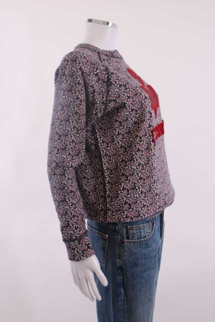 Isabel Marant Etoile Print Flocked Logo Sweatshirt Black/ Burgundy 10