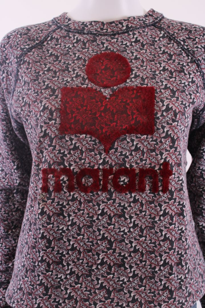 Isabel Marant Etoile Print Flocked Logo Sweatshirt Black/ Burgundy 10