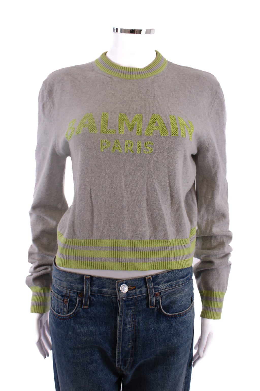 Balmain Logo Jumper Grey/ Lime Green 10