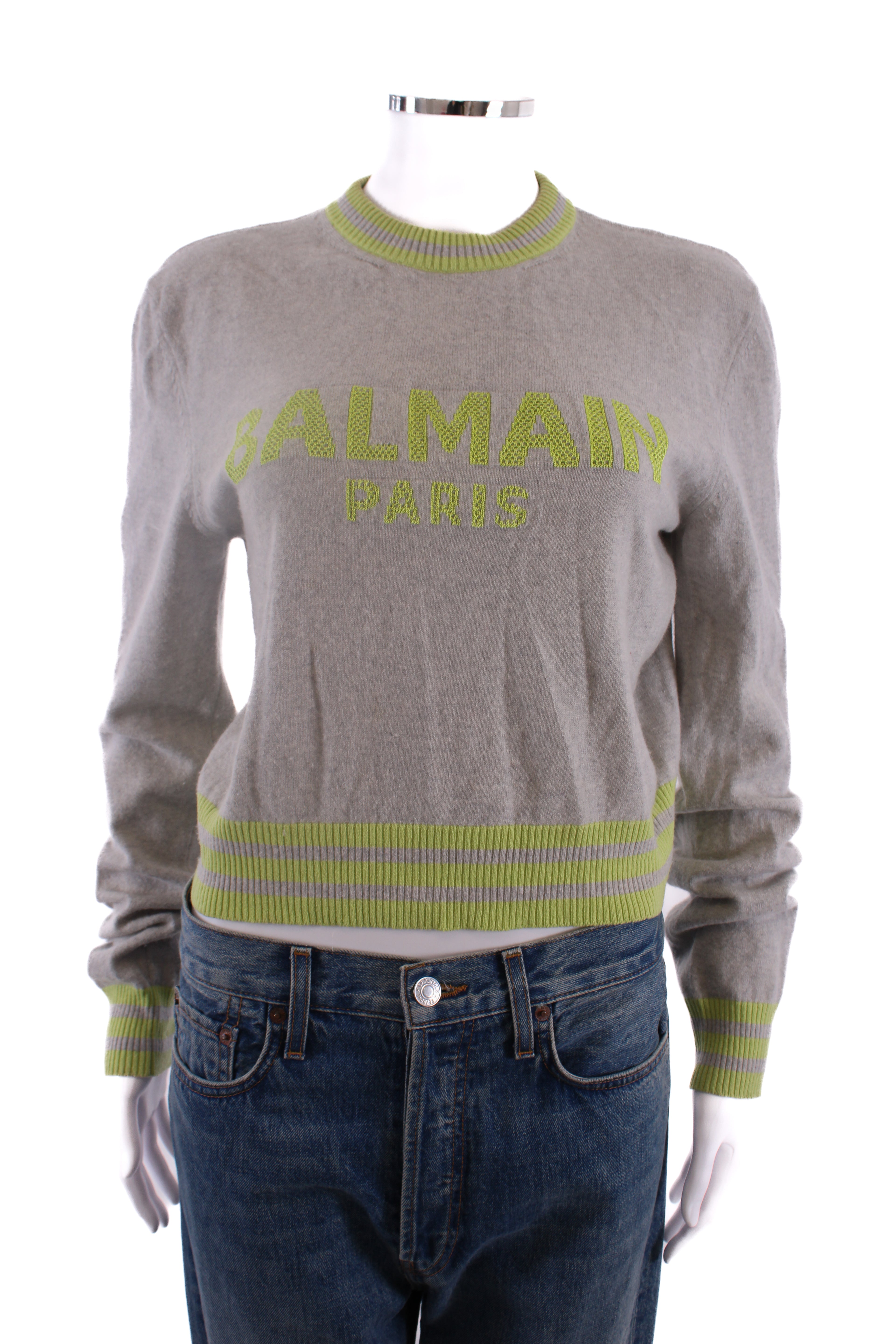 Balmain Logo Jumper Grey/ Lime Green 10