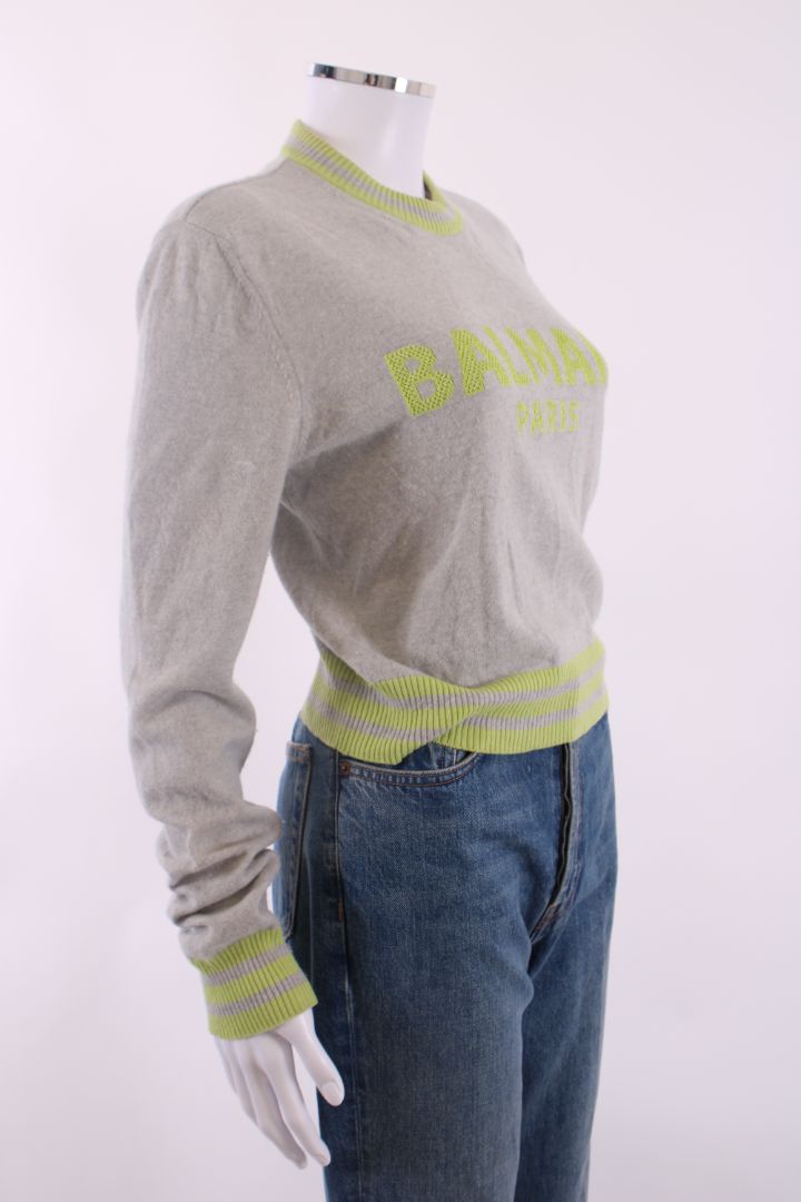 Balmain Logo Jumper Grey/ Lime Green 10