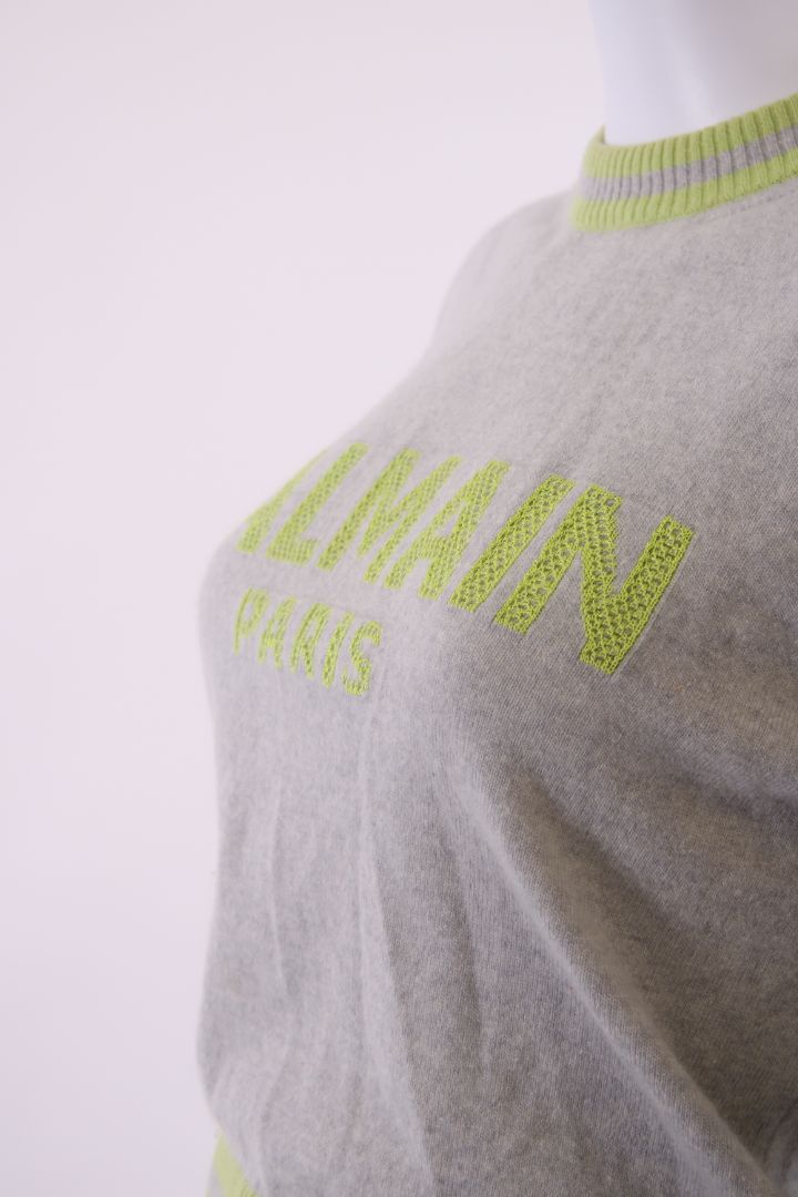 Balmain Logo Jumper Grey/ Lime Green 10