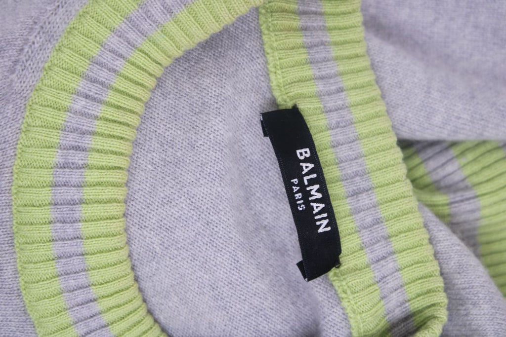 Balmain Logo Jumper Grey/ Lime Green 10