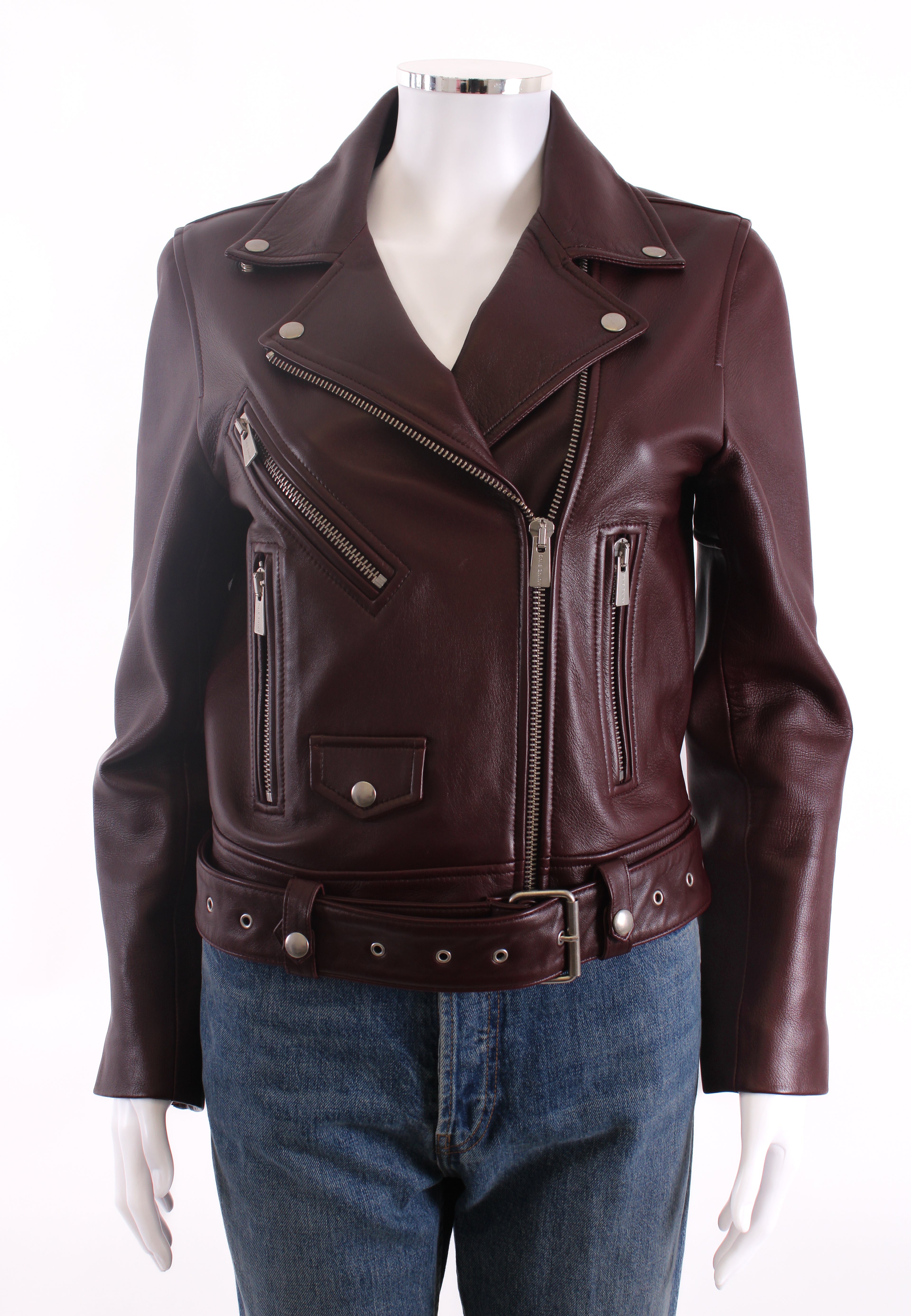 Anine Bing Leather Biker Jacket Burgundy XS
