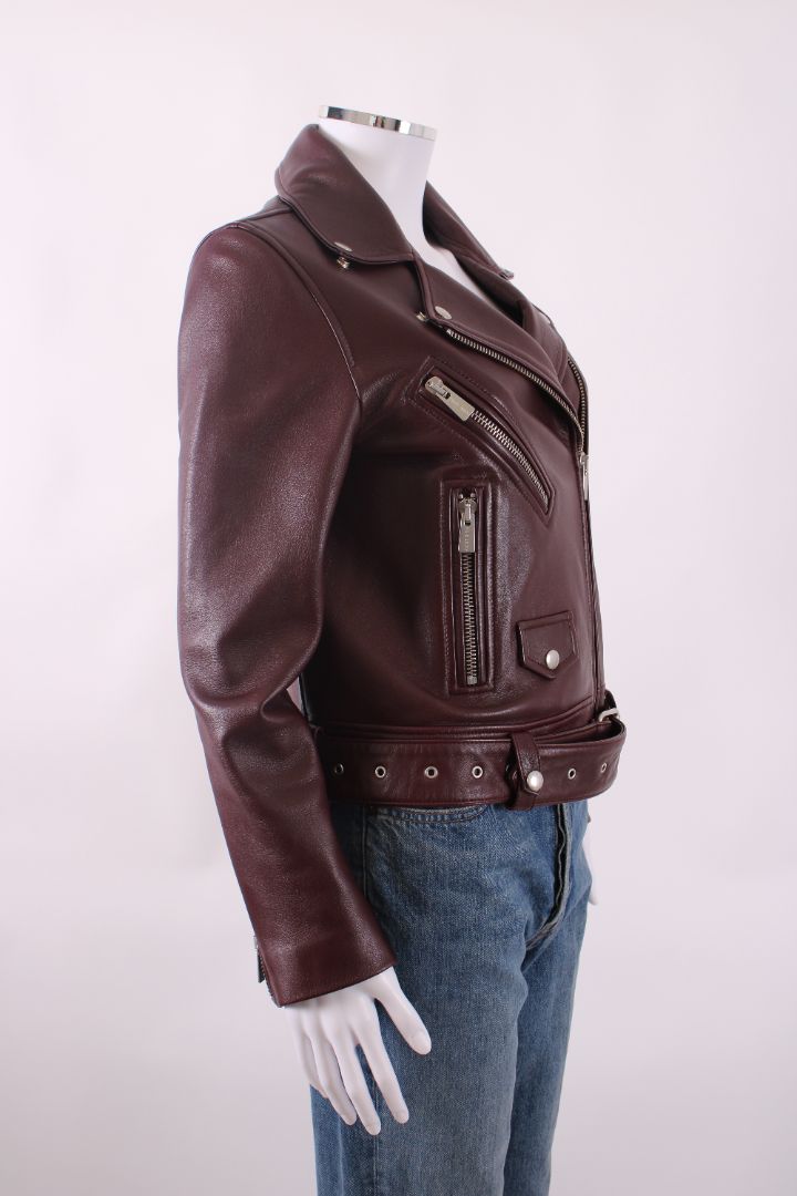 Anine Bing Leather Biker Jacket Burgundy XS