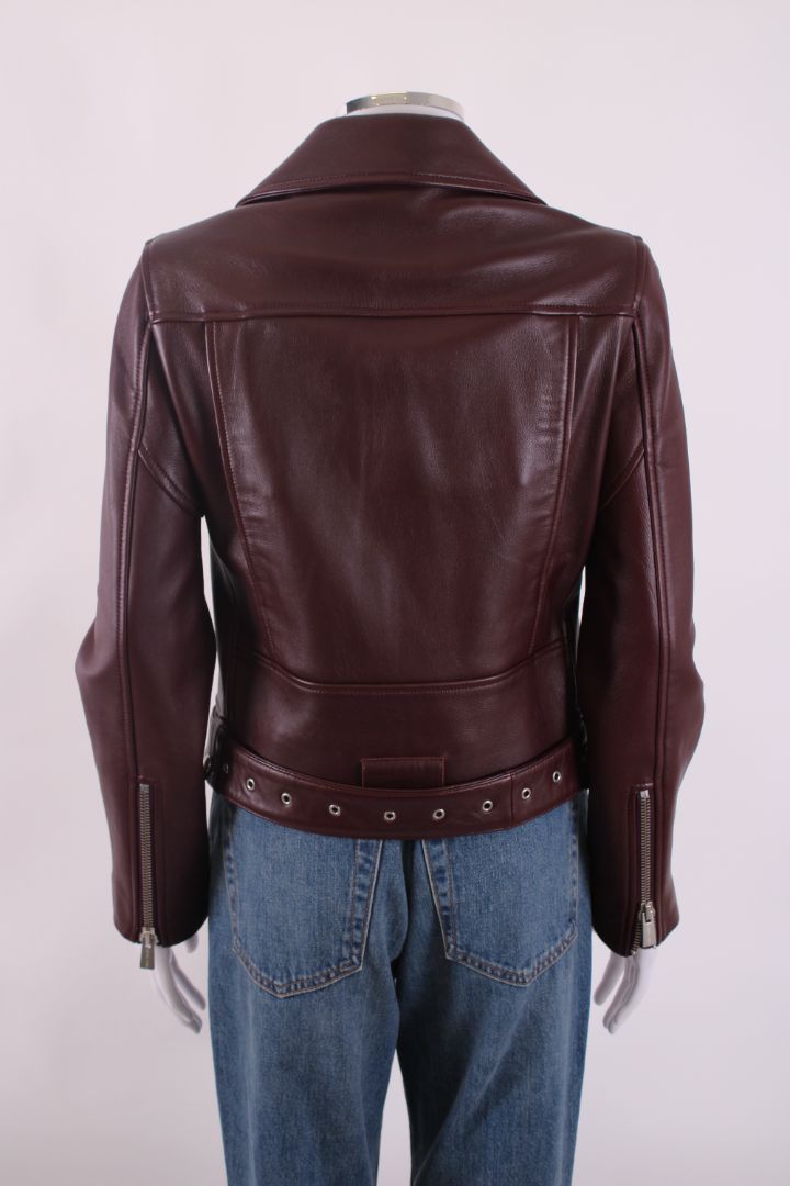 Anine Bing Leather Biker Jacket Burgundy XS