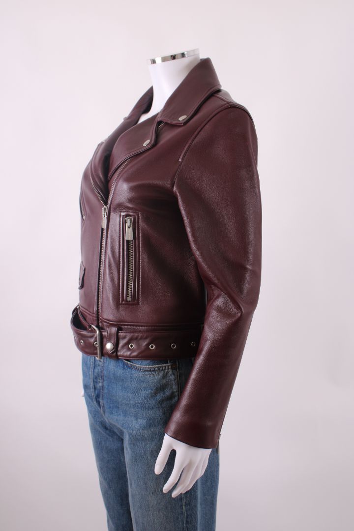 Anine Bing Leather Biker Jacket Burgundy XS