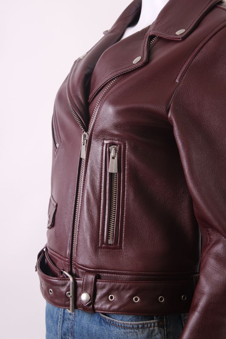 Anine Bing Leather Biker Jacket Burgundy XS
