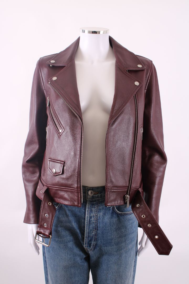 Anine Bing Leather Biker Jacket Burgundy XS
